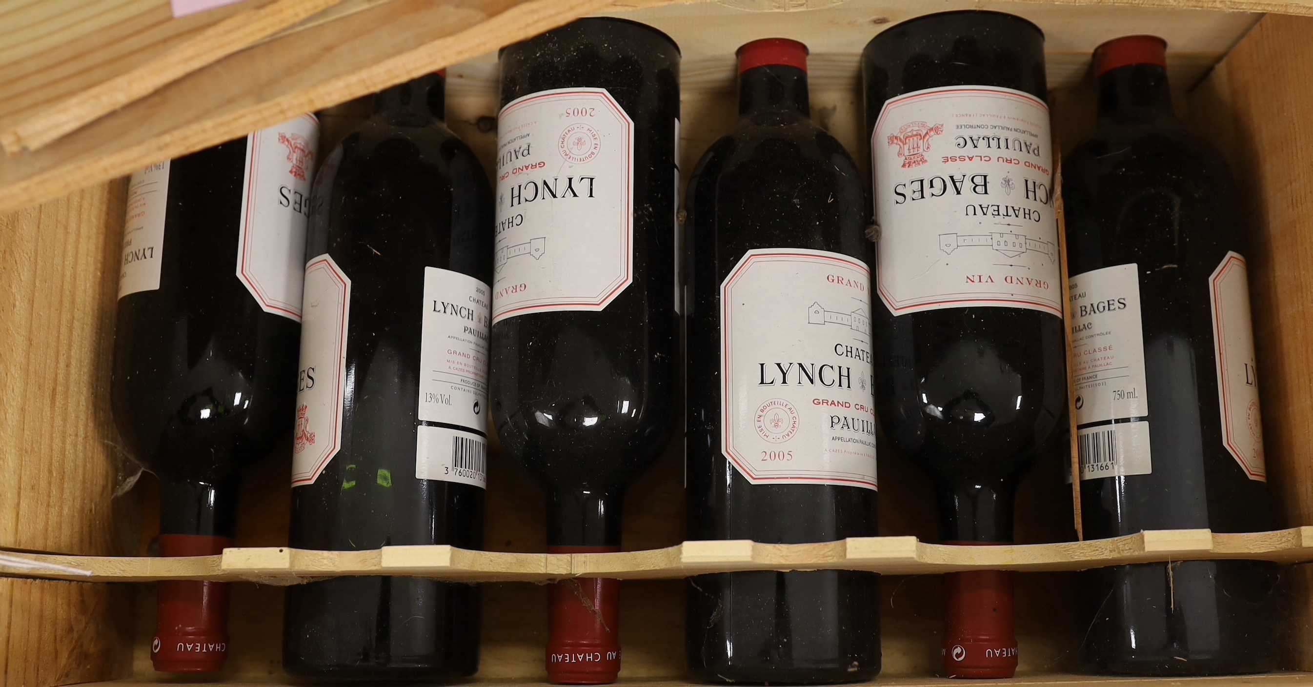 Six bottles of Chateau Lynch-Bages 2005, OWC